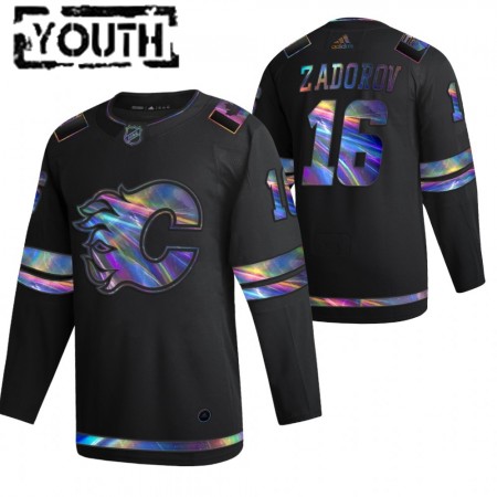 Calgary Flames Nikita Zadorov 16 2021-22 Iriserend holografisch Zwart Authentic Shirt - Kinderen